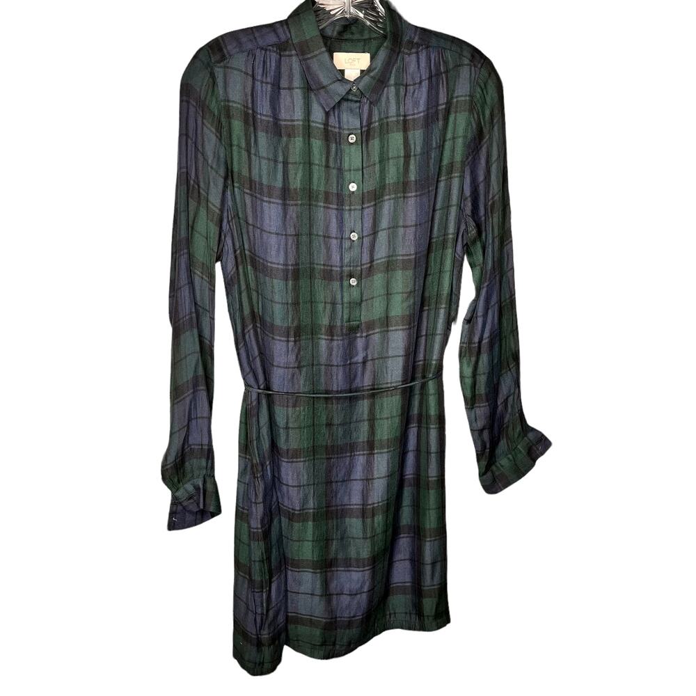 Loft Outlet Plaid Button Front Long Sleeve Shirt Dress M